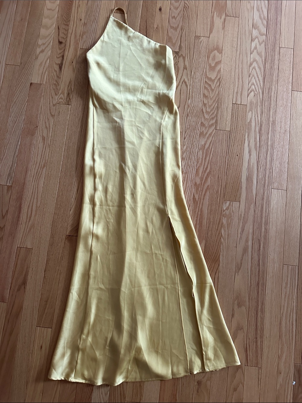 Yellow Satin Asymmetrical one shoulder  Slip dress